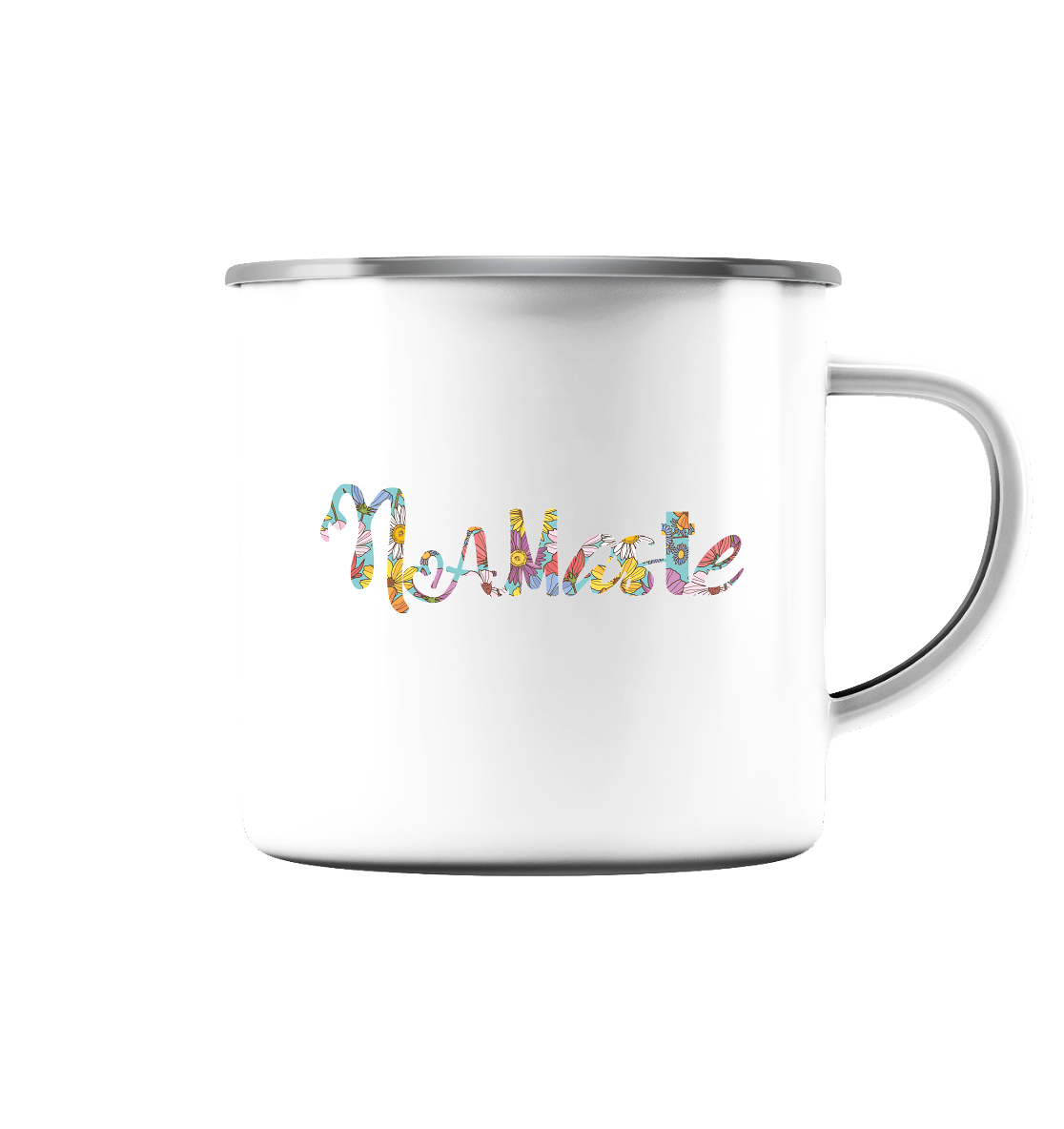 Namaste blumig - Emaille Tasse (Silber)