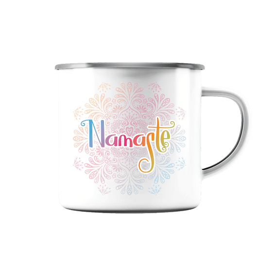 Namaste - für deinen Entspannten Tag - Emaille Tasse (Silber)