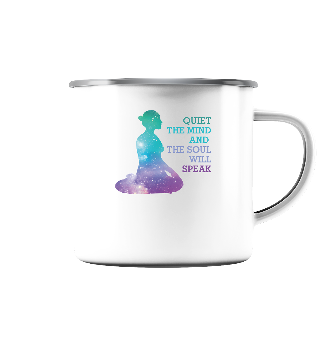 YOGA IS ABOUT SELF - Emaille Tasse (Silber)