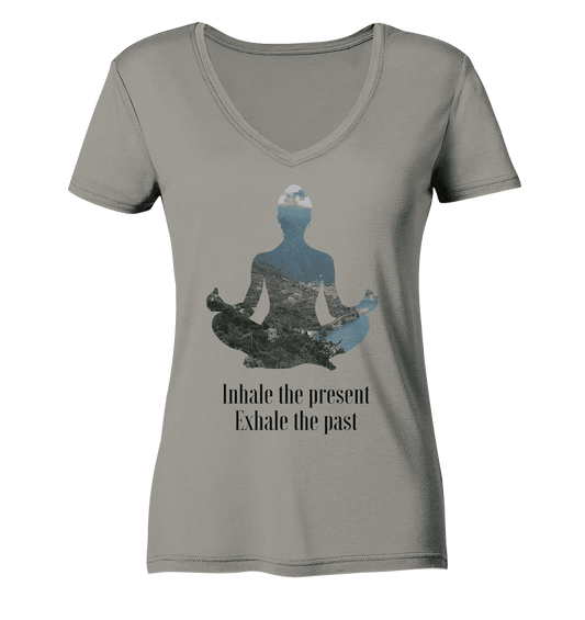 ATME DIE GEGENWART EIN - ATME DIE VERGANGENHEIT AUS - Damen V-Neck Shirt