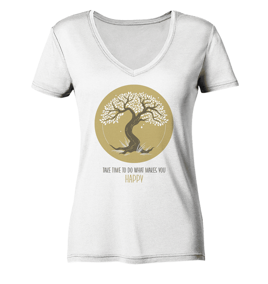 Happy  - Damen V-Neck Shirt Bio